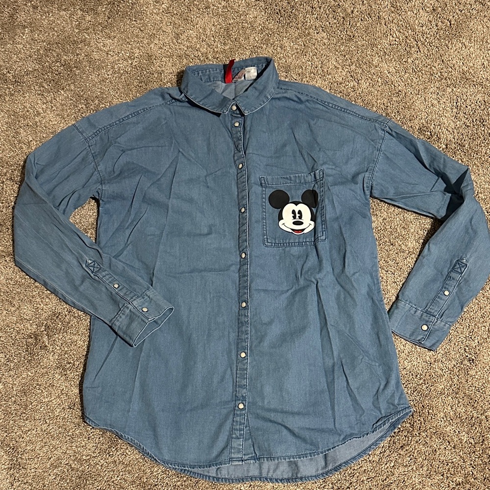 Mickey Mouse Denim Button Up Shirt